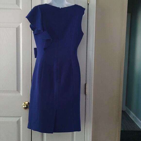Teri Jon Rickie Freeman royal blue bow ruffle side sleeveless party formal dress - Picture 5 of 6